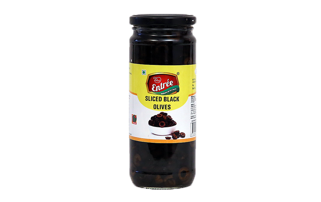 Vishaal Entree Sliced Black Olives    Glass Jar  450 grams